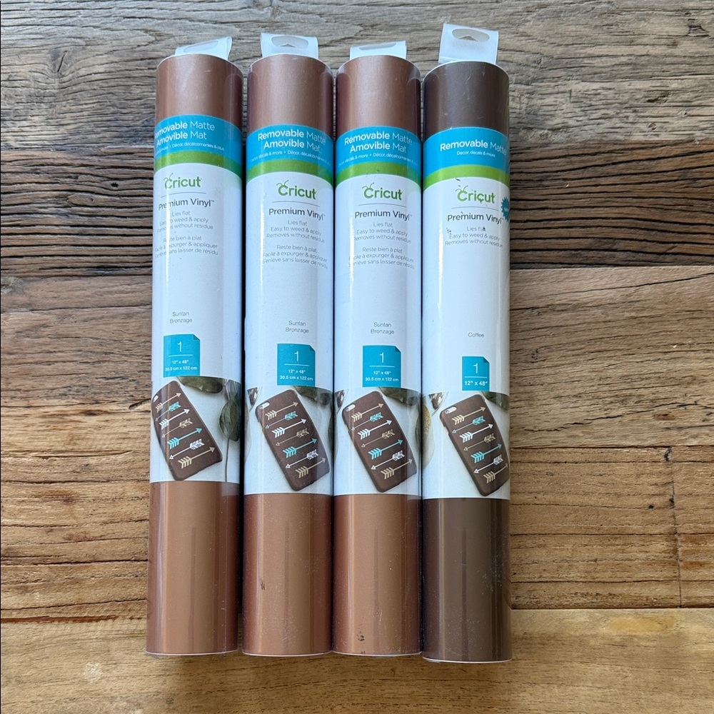 Cricut Premium Removable Matte Vinyl Rolls - Copper & Brown Tones (Set of 4)